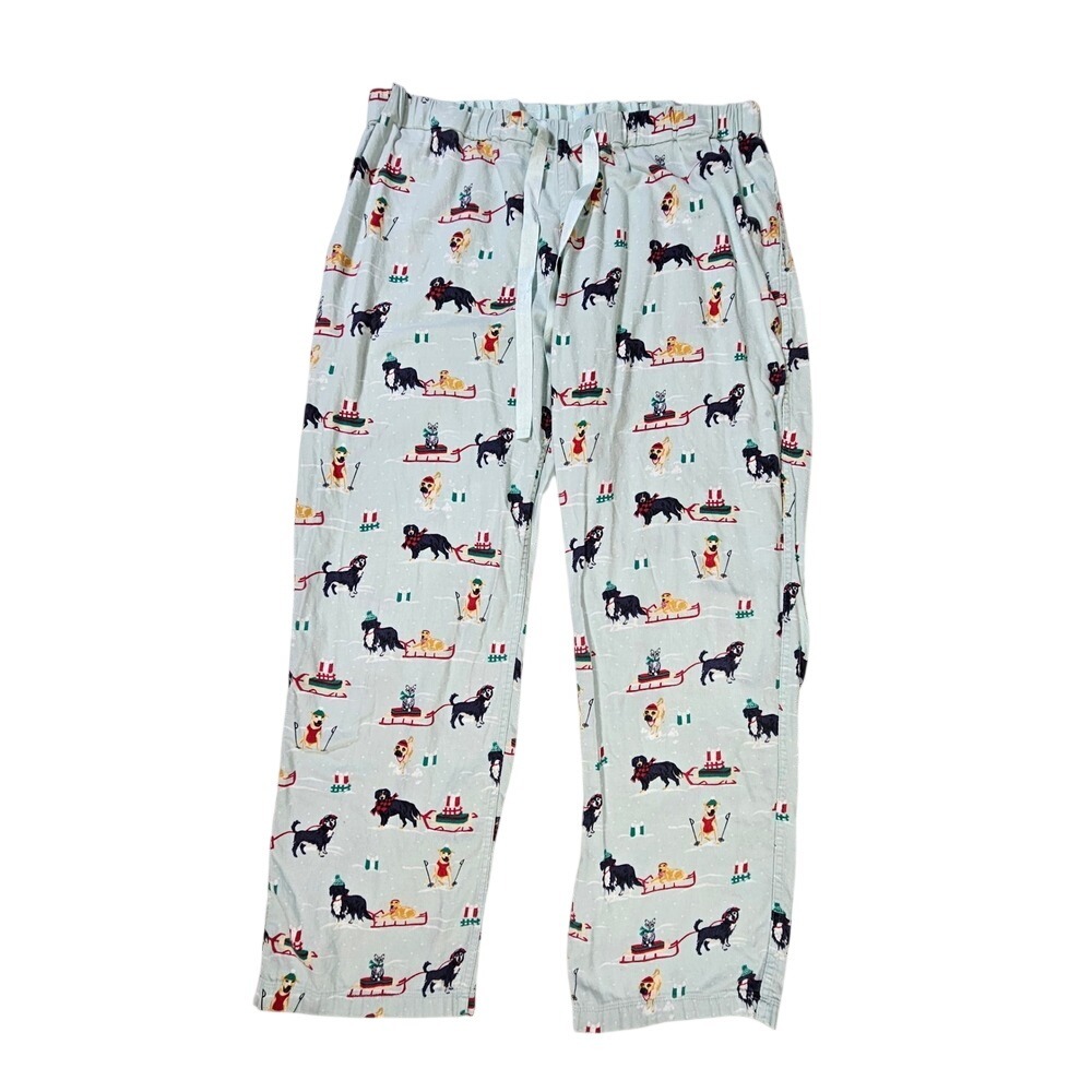 Lands End Winter Dog Print Flannel Pajama Pants XL/T 18 TALL Holiday Cozy Lounge